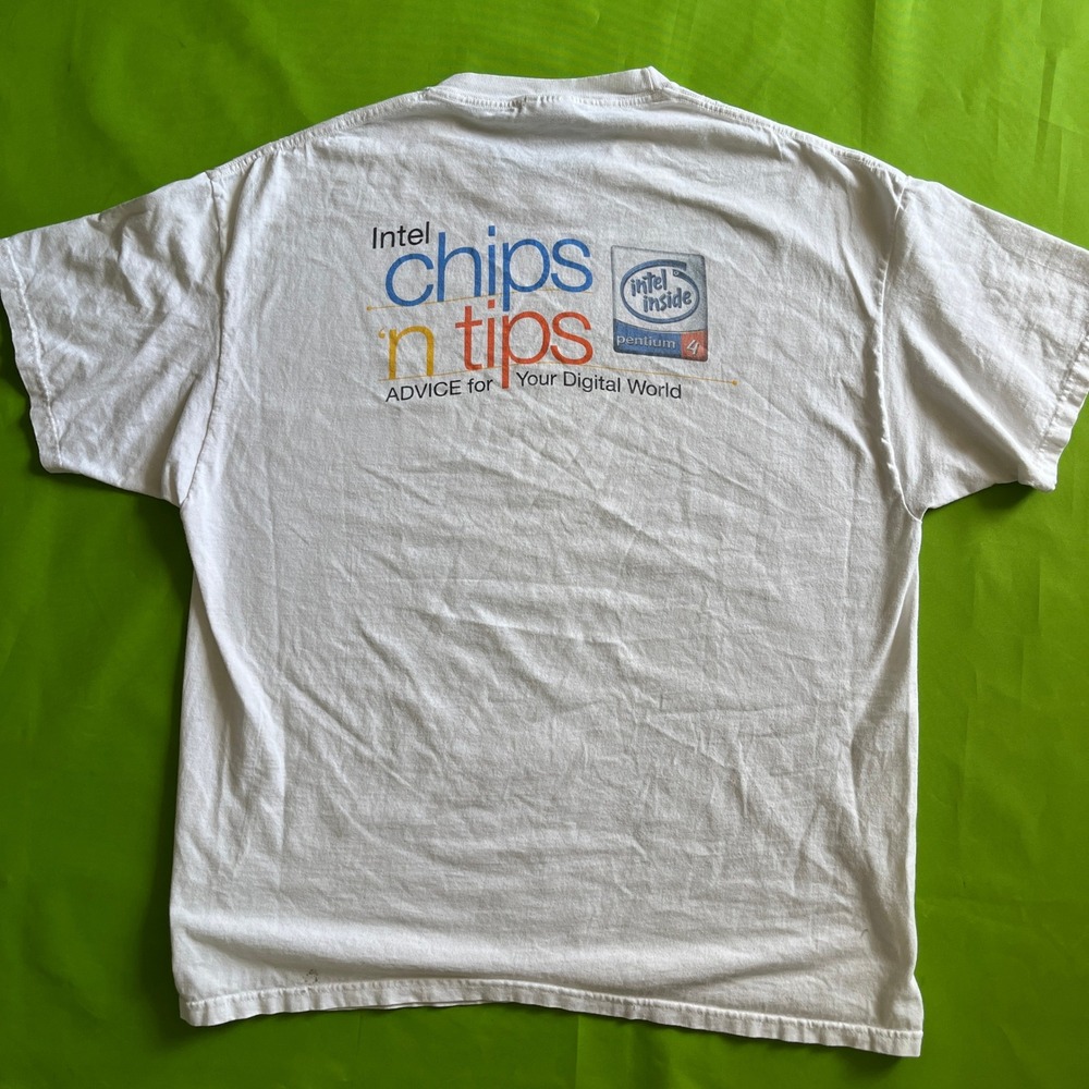 Vintage Intel Pentium 4 Chips n Tips T-Shirt White Mens XL Tech Promo Y2K PC
